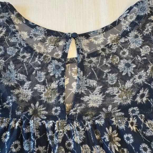LANE BRYANT Puff Sleeve Crew Neck Mesh Blouse Women's Size 18/20 Navy Floral NWT - Picture 8 of 13